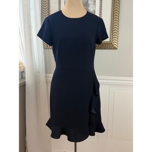 Club Monaco Sheath Ruffle Cocktail Navy Wedding Guest Modern Minimalist 2